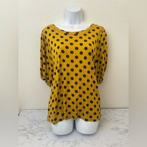 Mind Code Long Puff Sleeve Top Women’s Sz M Yellow Black Polka Dots Pullover